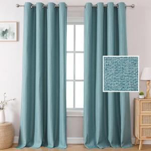 H.VERSAILTEX Linen Blackout Curtains 96 Inches Long for Bedroom/Living Room Thermal Insulated Grommet Curtain Drapes Primitive Linen Burlap Effect Window Draperies 2 Panels - Heather Eggshell Blue