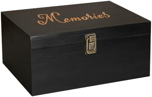 BeeGreeny Large Wooden Memory Box for Keepsakes, Premium Black Wooden Keepsakes Box with Lid for Memories, Weddings, Engraved Memory Keepsake Box, Decorative Storage Box