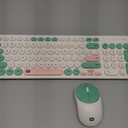 FD Wireless Keyboards and Mouse Combo - 2.4GHz USB Cordless, Cute Wireless Keyboard Round Keys, Quiet and Slim Set for Laptop, Computer, TV and Mac - Milky White Green Colorful (IK6632 White Green Colorful)