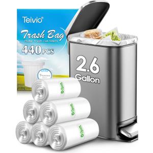 440 Counts Strong Trash Bags Garbage Bags by Teivio, Bathroom Trash Can Bin Liners, Small Plastic Bags for home office kitchen (2.6 Gallon) (1 Count (Pack of 440))