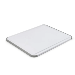 KitchenAid Classic Plastic Cutting Board with Perimeter Trench and Non Slip Edges, Dishwasher Safe, 11 inch x 14 inch, White and Gray