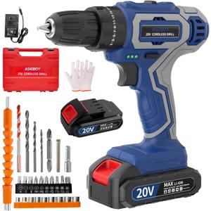Cordless Drill with Battery and Charger, 20V Cordless Hammer Drill Kit, 30Nm Torque, 3/8" Keyless Chuck, 2-Speed for Home Repair and DIY Projects (1 Battery)