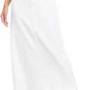 MISS MOLY Women's Jean Skirt Stretch High Waisted Frayed Raw Hem A Line Denim Midi Skirt with Pockets (Medium, #1-white)