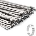 Metal Zip Ties 100pcs 11.8 Inch 304 Stainless Steel Zip Ties,Heavy Duty Metal Zip Ties, Self-Locking Rustproof Metal Cable Ties for Exhaust, Fence, Outdoor and Industrial Use