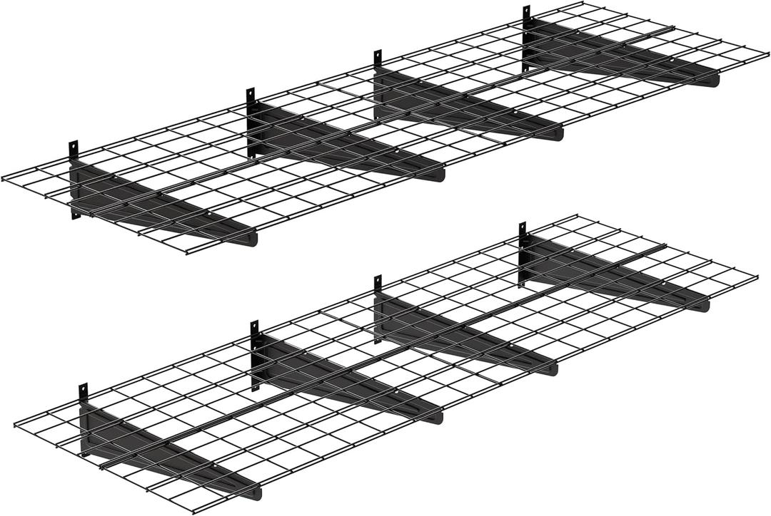 2-Pack 2x6ft Garage Wall Shelving, 24"x72" Shelf Storage Rack Floating Shelves Wall Mounted, Heavy Duty Storage Shelves, 800lbs Load Capacity, with 16 Hooks for Garage Organization, Black