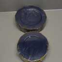 WDF 100pcs Blue Plastic Plates - Baroque Blue&Gold Disposable Plates for Parties/Wedding-50Plastic Dinner Plates 10.25in, 50Salad Plates 7.5in