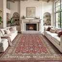 Rugland 9x12 Area Rug - Stain Resistant Washable Rug, Anti Slip Backing Rugs for Living Room, Vintage Tribal Area Rugs (TPR10-Burgundy, 9'x12')