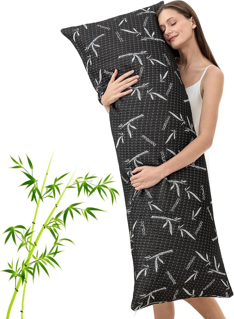 Primesoft Full Body Pillow with Removable Pillowcase for Adults,Memory Foam FillingLong Pillow for Side Sleepers Fluffy and FirmAdjustable Filling2054 InchBlack