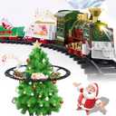 Christmas Train Set - Hanging Train Toys with Smoke Light & Sound for Boys Girls,Train Set Around Under The Christmas Tree with Steam,Carriages Tracks for 3-12 Years Old Kids Decoration Gift