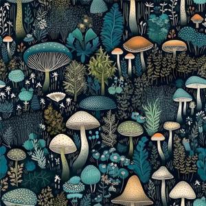 REDAMANCY Green/Blue/White Mystic Vintage Mushroom Forest Plants Peel and Stick Wallpaper Stick on Contact Paper Wall Paper Easy Peel Off for nightstand Drawer Cabinet Renter (17.7" x 118")