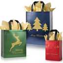 YANGTE 36 Pack Christmas Gift Bags Assorted Sizes With Tissue Paper(12 Extra Large 16", 12 Large 12", 12 Medium 9"), Reusable Red & Green & Blue Unique Designs Christmas Bags with Handle for Xmas