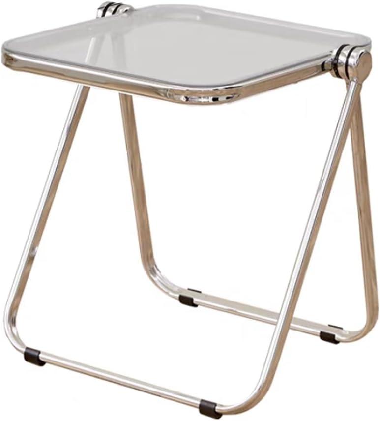 16.2"  14.1" Acrylic Folding Table, Small Lightweight End Table for Living Room, Bedroom and Small Room, Sturdy Metal Frame with No Assembly Required, Space-Saving Storage Design (Clear)