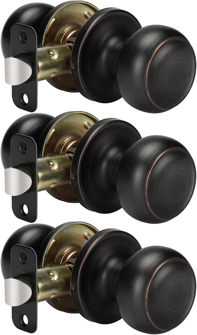 3 x Goldenwarm Bronze Passage Door Knobs, Oil Rubbed Bronze Closet Door Knobs Interior, Bronze Passage Door Knobs Set for Hallway Closet (3 Pack, Oil Rubbed Bronze)
