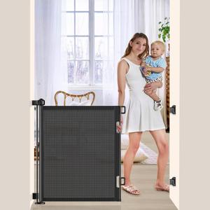 55 inch Retractable Baby Gates, EZIGO Extra Wide Baby Gate for Large Opening Extra Long Mesh Gate for Kids or Pet Dog Gate Child Safety Gate for Stairs Hallways Doorway Indoor Outdoor, Black