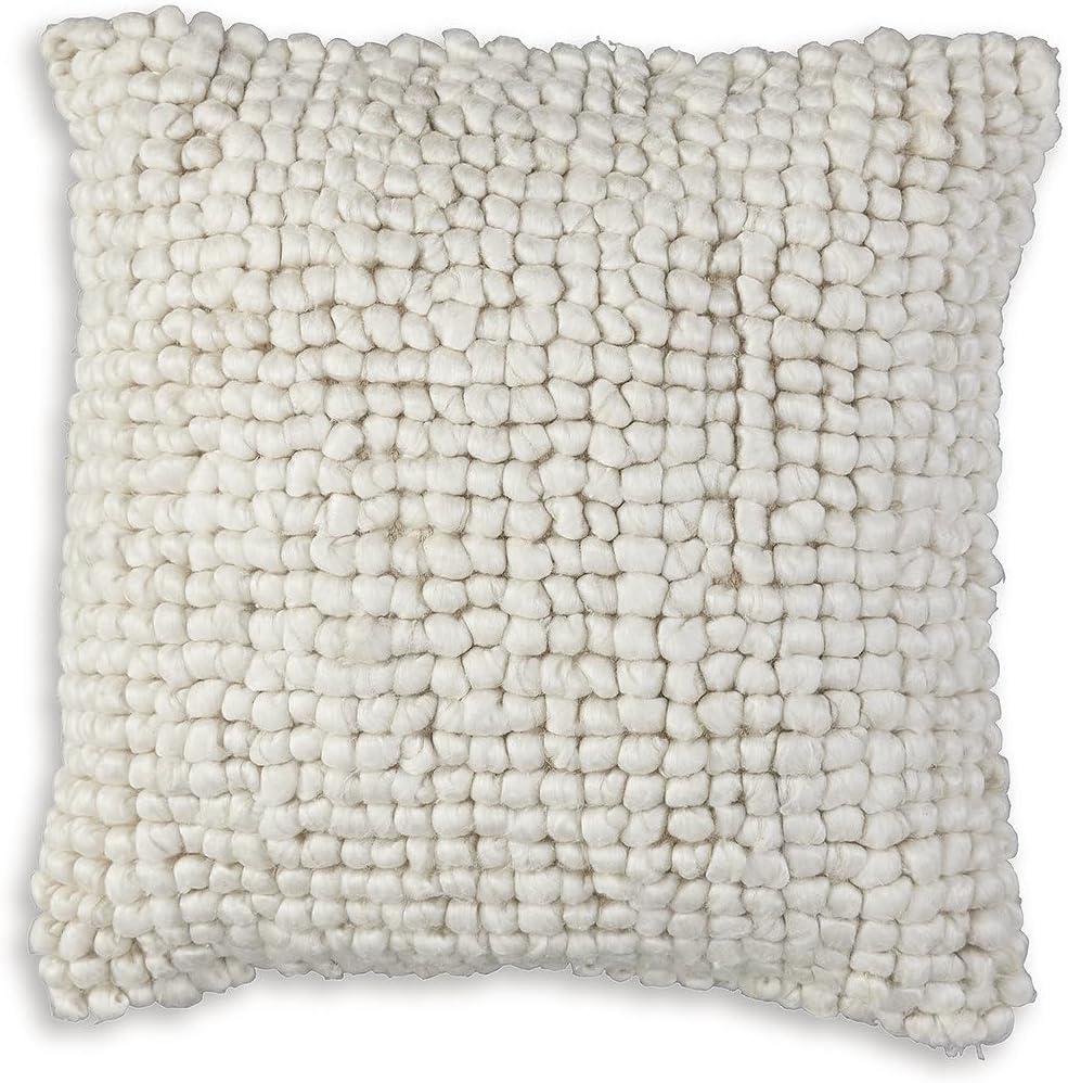 Signature Design by Ashley Aavie Farmhouse Square Wool Accent Pillow, 20 x 20 Inches, White