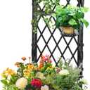 Planter Box with Trellis, 4ft Tall Self-Watering Plastic Raised Garden Beds and Lattice Trellis with Lockable Wheels & Drain Plug for Outdoor Patio Backyard Balcony, Black, 1 Pc