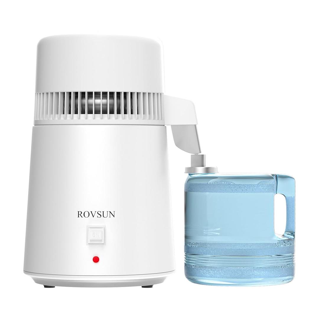 ROVSUN Upgraded 1.1 Gallon/4L Water Distiller Countertop Distilled Water Machine with Flame-Retardant Material, BPA-Free Container & Stainless Steel Interior, 750W Distilled Water Maker Purifier