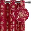 BLEUM CADE Christmas Curtains for Living Room - Gold Floral Foil Print, Poinsettia Blackout, Thermal Insulated Grommet Drapes, 52" x 84", Red, 2 Panels