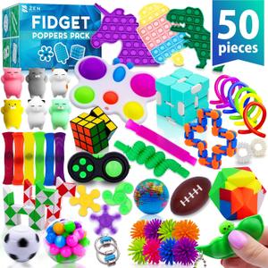 Fidget Poppers Pack 50 Pcs Fidget Toys, Party Favors for Kids 8-12, Stocking Stuffers, Bulk Sensory Toys for Classroom Treasure Box Prizes, Goodie Bags, Birthday Gifts