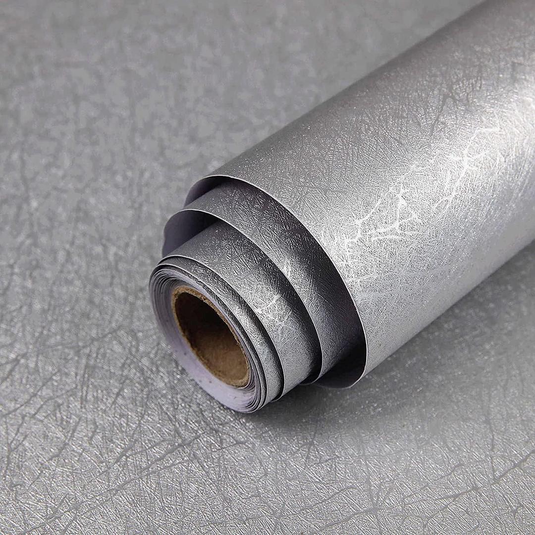 Abyssaly Grey Peel and Stick Wallpaper, Embossed Self Adhesive Silver Gray Contact Paper for Bedroom, Removable Home Decoration Wallpaper Covering for Cabinets Countertop 15.7in X 590.5in