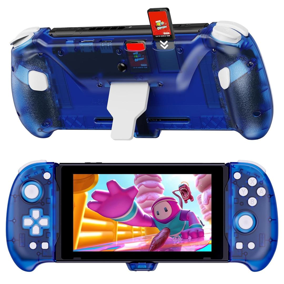 NexiGo Hall Effect Gripcon with Kickstand and HDMI Out for TV Docking, Hall Sensing Joystick for Switch/Switch OLED, Handheld Mode, 4K/1080P Supported HDMI and USB 3.0 Port, Blue