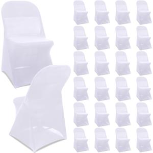 Newwiee 25 Pcs Spandex Chair Covers Bulk - Stretch Folding Flat Front Fitted Universal Chair Protector Pack Removable Washable for Wedding Party Dining Banquet Event (White)