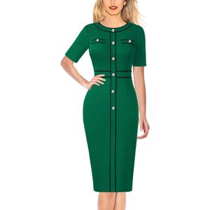 VFSHOW Womens Buttons Patchwork Work Business Office Party Bodycon Pencil Sheath Dress Size S VFSHOW Womens Buttons Patchwork Work Business Office Party Bodycon Pencil Sheath Dress Size S