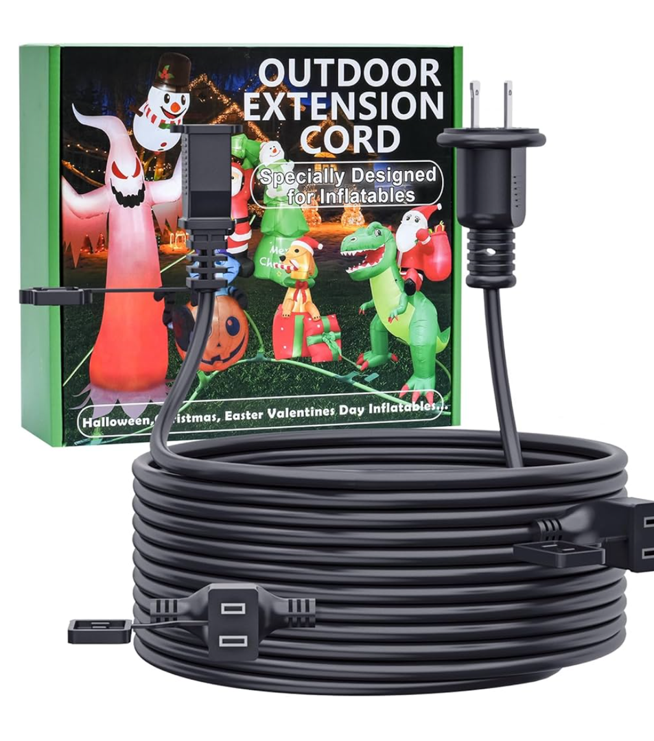 25FT Outdoor Extension Extension Cord for Halloween Christmas Inflatables with Multiple Outlets Black Electrical Cord with Multiple Plugs Outdoor Christmas Blow Up Decorations Light Extension Cords