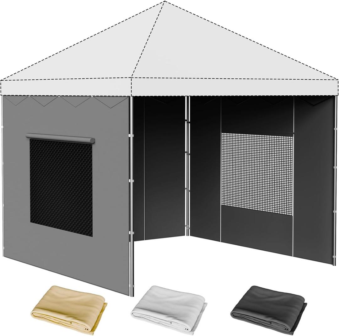 10x10 Canopy Sidewalls, 3Pcs Canopy Sidewalls 10x10 with Mesh Roll-up Windows, UV Protection, Waterproof, Canopy Tent Accessories (Grey, 3 Pcs with 2 Windows)