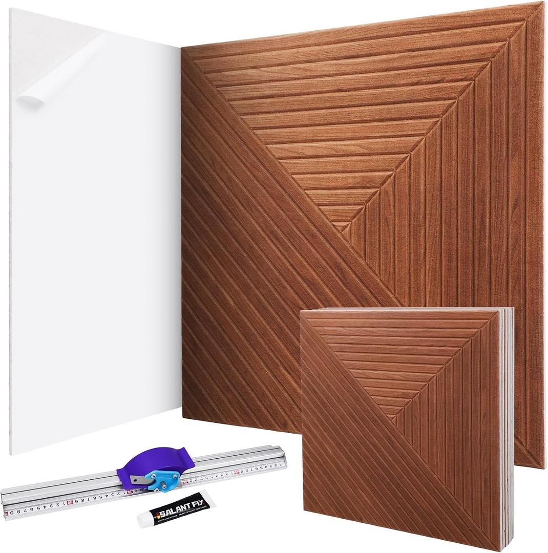 Acoustic Wall Panels 6 Pack,23.62*23.62 Inch Sound Absorbing Panels with Adhesive Glue & Cutting Knife,High Density Noise Reduction Panels,Peel and Stick Wood Accent Wall Panels for Home Office Studio