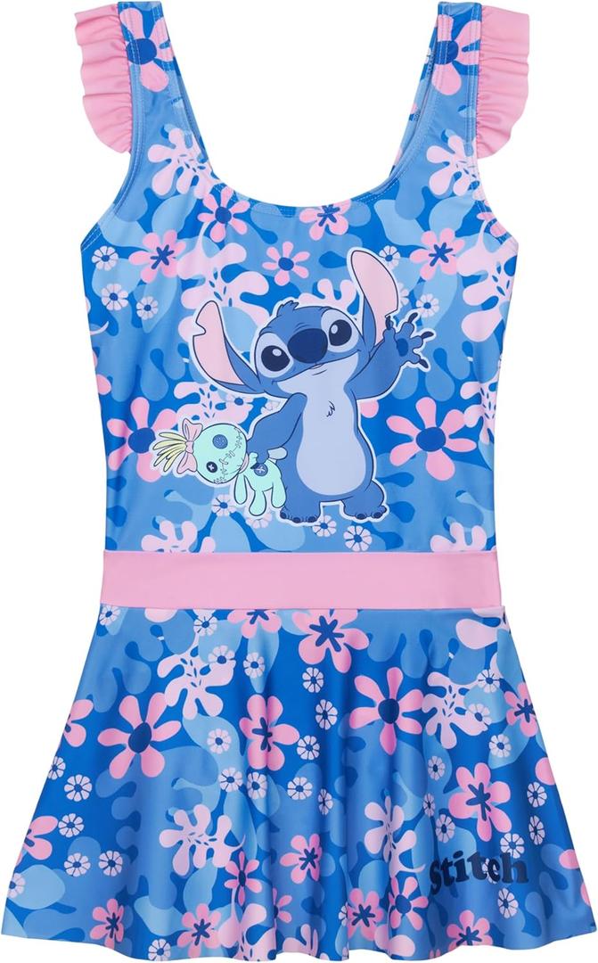 Get Trend Swimsuit for Girls Swim Dress Teens Bathing Suit Kawaii Summer Swimwear Travel Essentials Gifts for Her (9-10 Years, Blue Stitch)