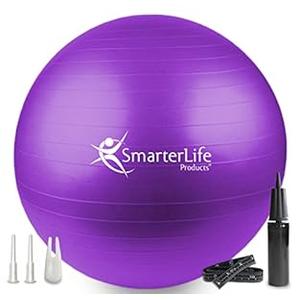 SmarterLife Exercise Ball Yoga Ball for Fitness, Balance, Stability, or Pregnancy, Gym Ball for Core Workout, Physical Therapy, Yoga Ball Chair for Office, Anti-Slip Anti-Burst (45 cm, Purple)