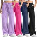 4 Pack Girls' Wide Leg Pants Drawstring Baggy Sweatpants Teen Loose Open Bottom Joggers with Pockets, XS