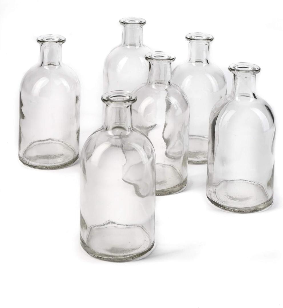 Serene Spaces Living (6 Pack) Bud Vases for Apothecary Jars, Decorative Glass Bottles, Wedding Reception Centerpieces, Mini Flower Vases, Small Medicine Bottles for Home Decor