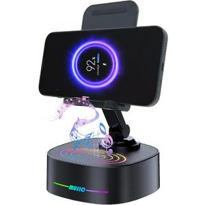 Bluetooth Speaker with Wireless Charging and Cell Phone Stand,Best Speaker Stand for iPhone/iPad/Samsung Galaxy,HD Surround Sound Perfect for Home and Outdoors,Creative Gift (Black)