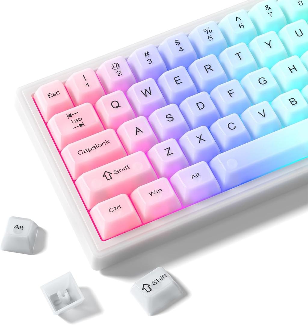 Womier Keyboard Keycaps Jelly, Cute White Keycaps 60 65 75 100 Percent, Transparent Clear Custom Key Cap Set for Cherry MX, Kailh, Outemu, Gateron Mechanical Keyboards(MDA Profile)