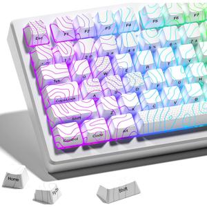 HITIME XVX Shine Through Keycaps with IMD Tech, Custom Keycaps 60 75 100 Percent, White Key Cap Set OEM Profile,118 Keys Side Printed for Mechanical Keyboard, Topographic