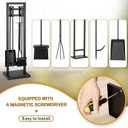 FEED GARDEN Fireplace Tools Set 5 Pieces, 30 Inch Modern Wrought Iron Outdoor Fireplace Accessories Set Long Holder Indoor with Poker, Tongs, Shovel, Brush, Base Black