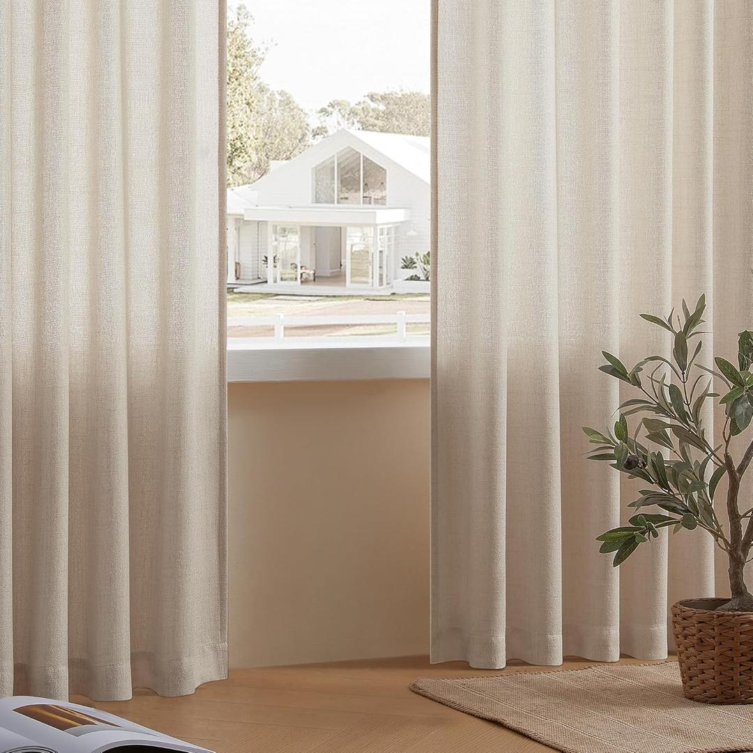 DaysU Cortinas de lino de 90 pulgadas de largo, 2 paneles para dormitorio, ventanas semitraslcidas de avena para sala de estar con doble bolsillo para barra, filtro de luz y privacidad aadida
