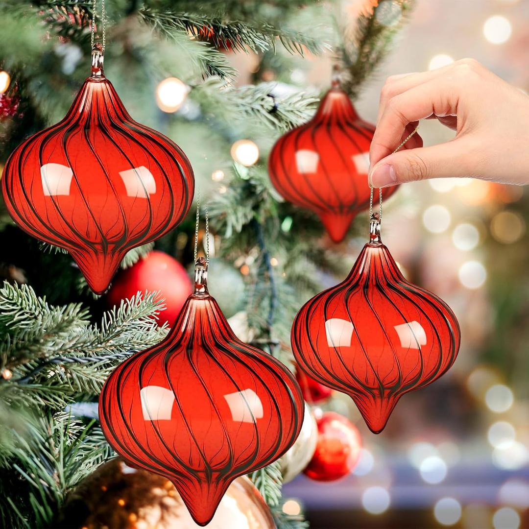 LemonRoad 4 Pcs Large Christmas Red Glass Ball Ornaments, 4.75 in Shiny Hand Blown Crafted Glass Ball Decorations for Christmas Tree Hanging, Windows, Patios, Gardens, Indoor Outdoor Space Decor