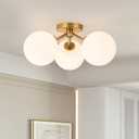 Mid Century Modern Gold Semi Flush Mount Ceiling Light Fixture 3 Light 18 inch, Globe Light Fixtures for Bedroom,Entryway,Hallway,Living Room,Kithcen,Dining Room