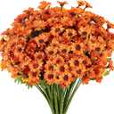 8 Bundles Artificial Orange Faux Flowers for Outdoor Planters Bulk Fake Mums Plastic Fall Daisy Floral for Home Decor Garden Outdoors Porch Pots Window Box Wedding Decorations (Orange)