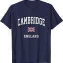 Cambridge England Vintage Athletic Sports Design T-Shirt, (Small, Navy Blue)