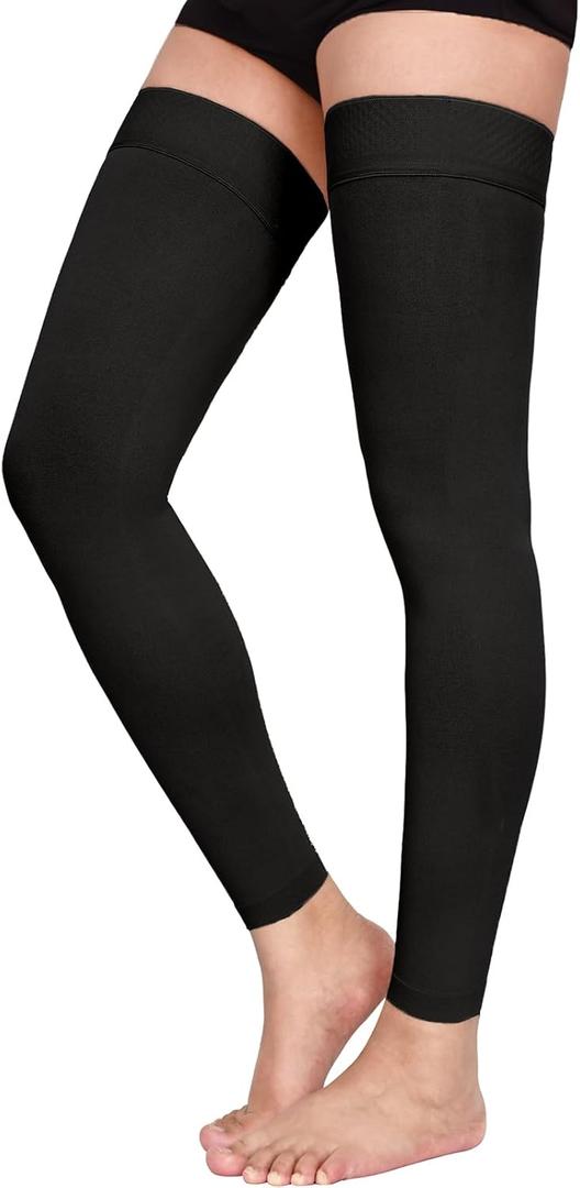 Thigh High Compression Stockings Footless, 15-20mmHg Footless Compression Socks for Men & Women-Ideal for Athletic, Medical, Travel Use (XL)