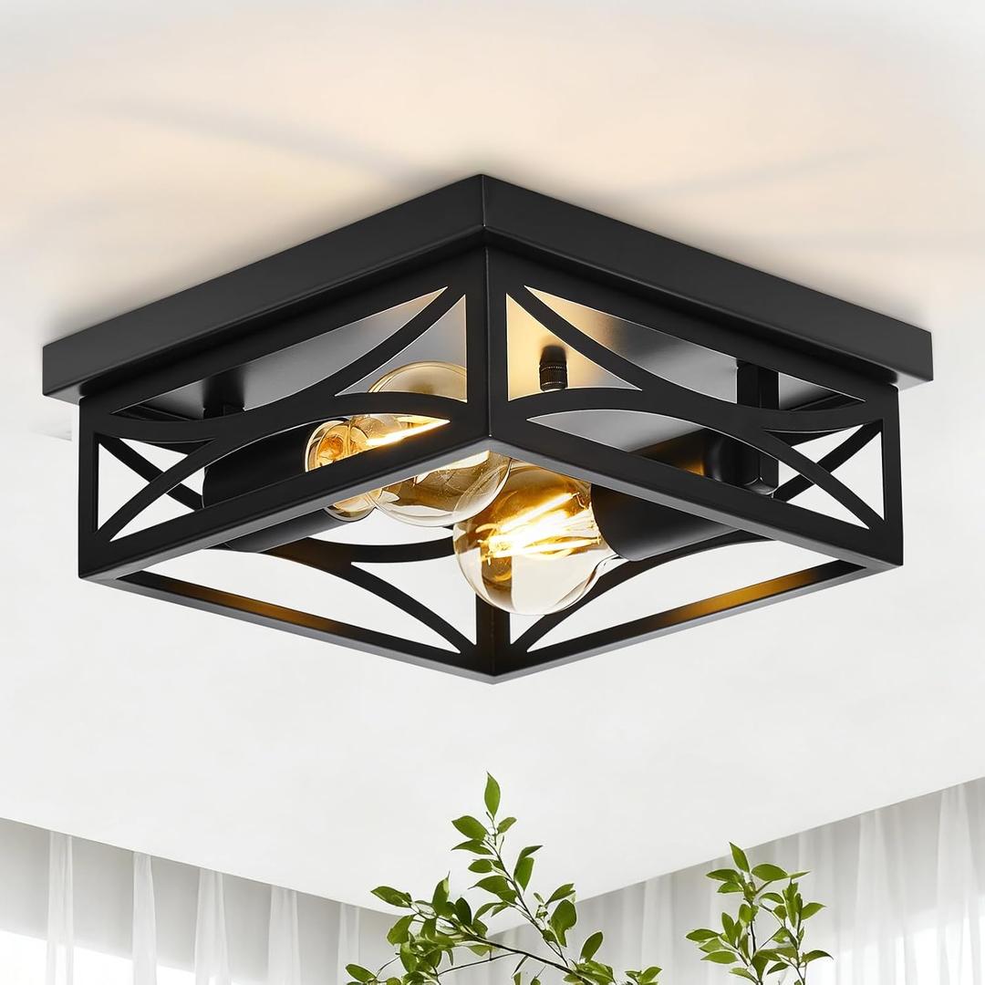 Ceiling Light, Farmhouse Flush Mount Ceiling Light, 2-Light Light fixtures Ceiling Mount, Modern Square Black Light Fixture, Kitchen Lighting Fixtures Ceiling,Bedroom,Balcony