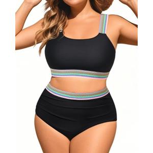 Daci Women Two Piece Plus Size Bikini - High Waisted Swimsuits Tummy Control Bathing Suits Swimwear 2025 (Black Gradient), 20W
