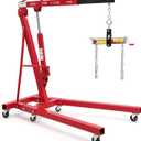 Garvee 2 Ton Folding Hydraulic Engine Hoist with Load Leveler 4400 LBS Capacity Heavy Duty Cherry Picker 6 Swivel Wheels&Hydraulic Pump Adjustable Boom (0.5T-2T) for Garage Workshop Warehouse Red