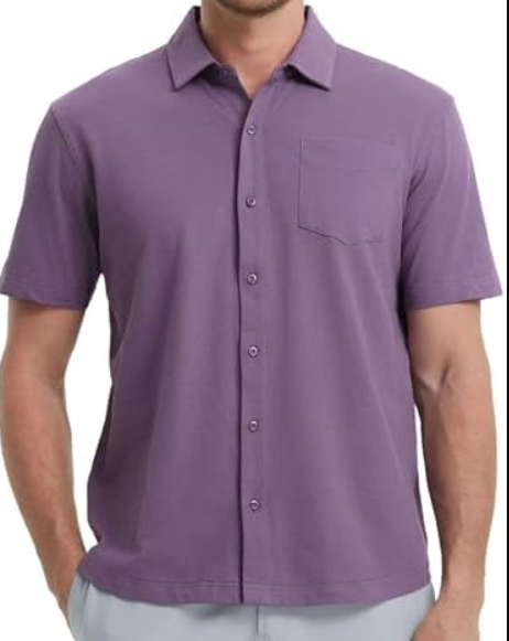 VEBOON Men's Short Sleeve Button Down Shirts Cotton Lightweight Stretch Moisture Wicking Dress Shirt with Pocket (Medium, Black)