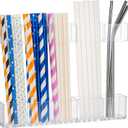 9.5 Large Acrylic Straw Holder for Cabinet Door, Reusable Straw Cabinet Organizer with Double-Sided Adhesive Tape for Kitchen Counter Cupboard (Transparent)
