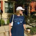 Gulf of Mexico Forever T Shirts for Women Vintage Graphic Oversized Shirt Retro Short Sleeve Loose Fit Tee Tops (Blue, M)